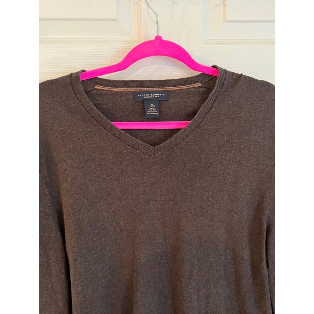 Banana Republic Luxury Sweater Brown V-neck Silk Cashmere Cotton Men Medium - Picture 2 of 7